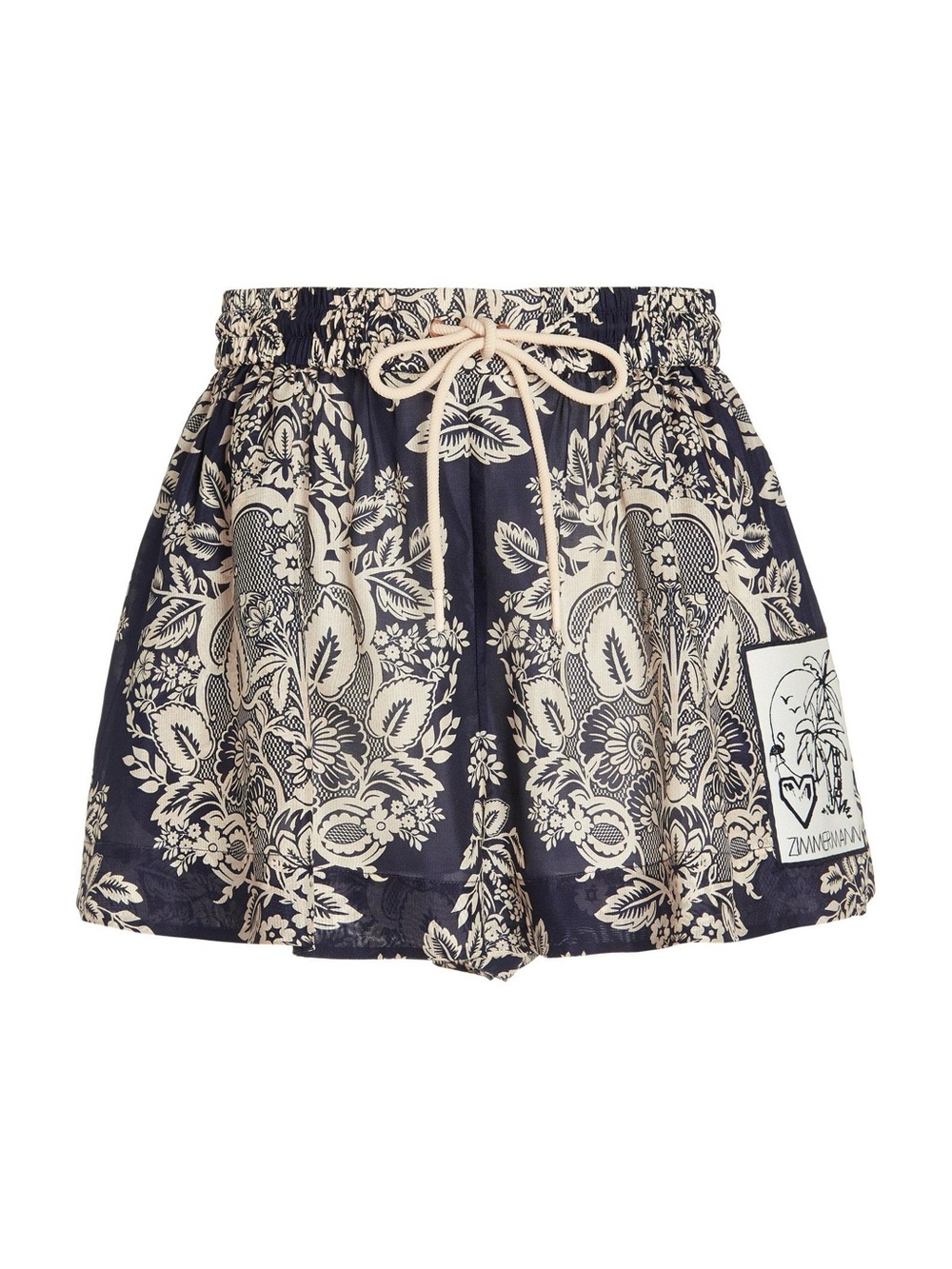 Zimmermann Navy and Cream Floral Drawstring Athletic Shorts